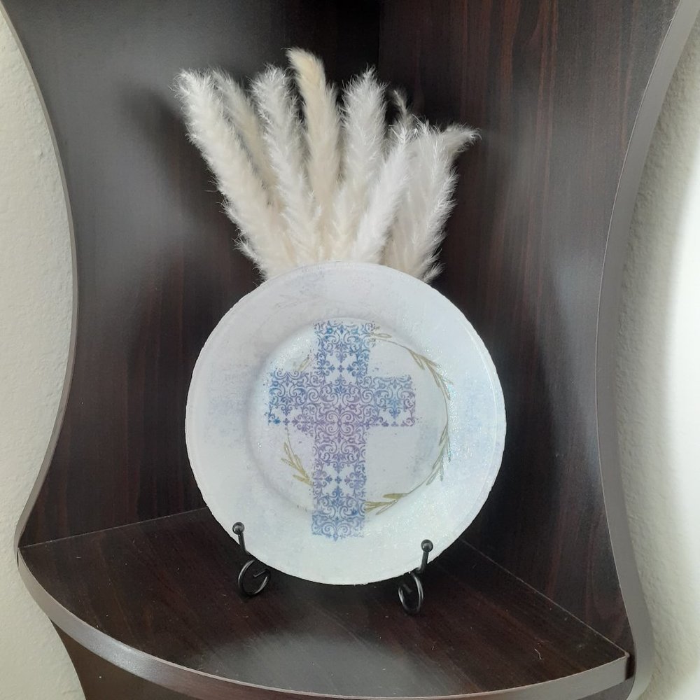Spiritual/Christian/Religious Decorative Cross Design Decoupage Plate